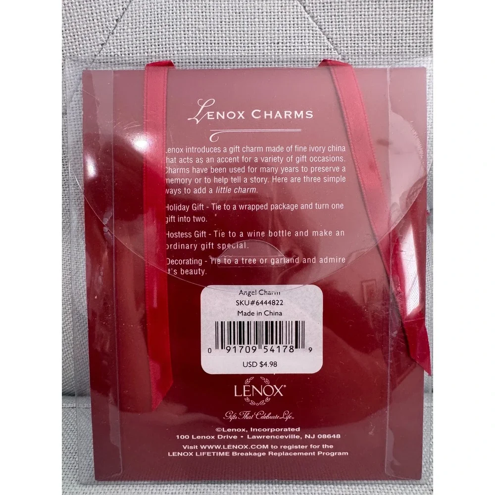 Lenox Charms Angel Charm Fine Ivory China Ornament Red Ribbon 6444822 New